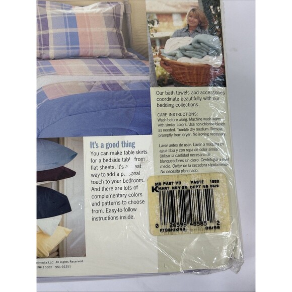 Martha Stewart King Fitted Sheet Pastel Plaid No Iron Purple Blue 200 Count - Picture 5 of 6